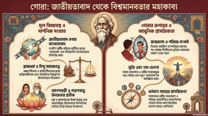 রবীন্দ্রনাথ ঠাকুরের গোরা উপন্যাসে জাতীয় পরিচয়ের সংকট, হিন্দু-ব্রাহ্ম দ্বন্দ্ব এবং বিশ্বমানবতাবাদের গবেষণাধর্মী ভিজ্যুয়াল কাভার